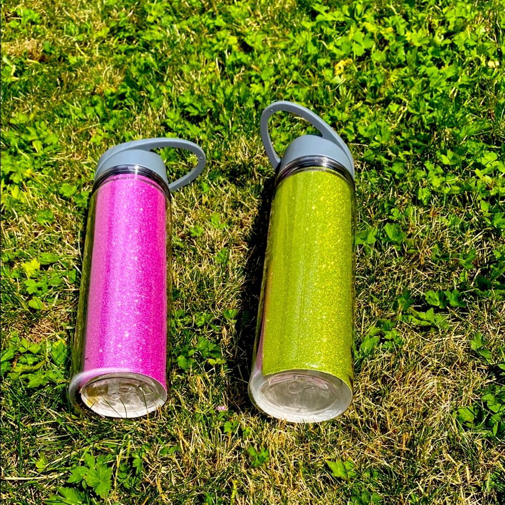 Glitter Water Bottles - Pink and Green